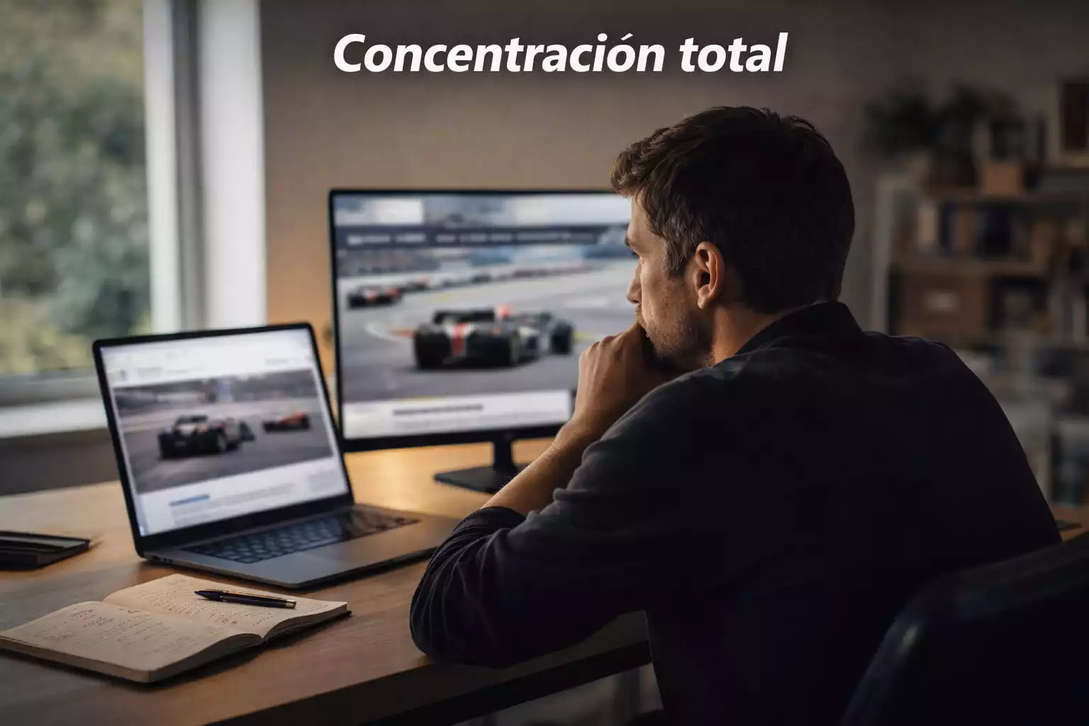 Persona comparando información en dos pantallas con datos de Fórmula 1