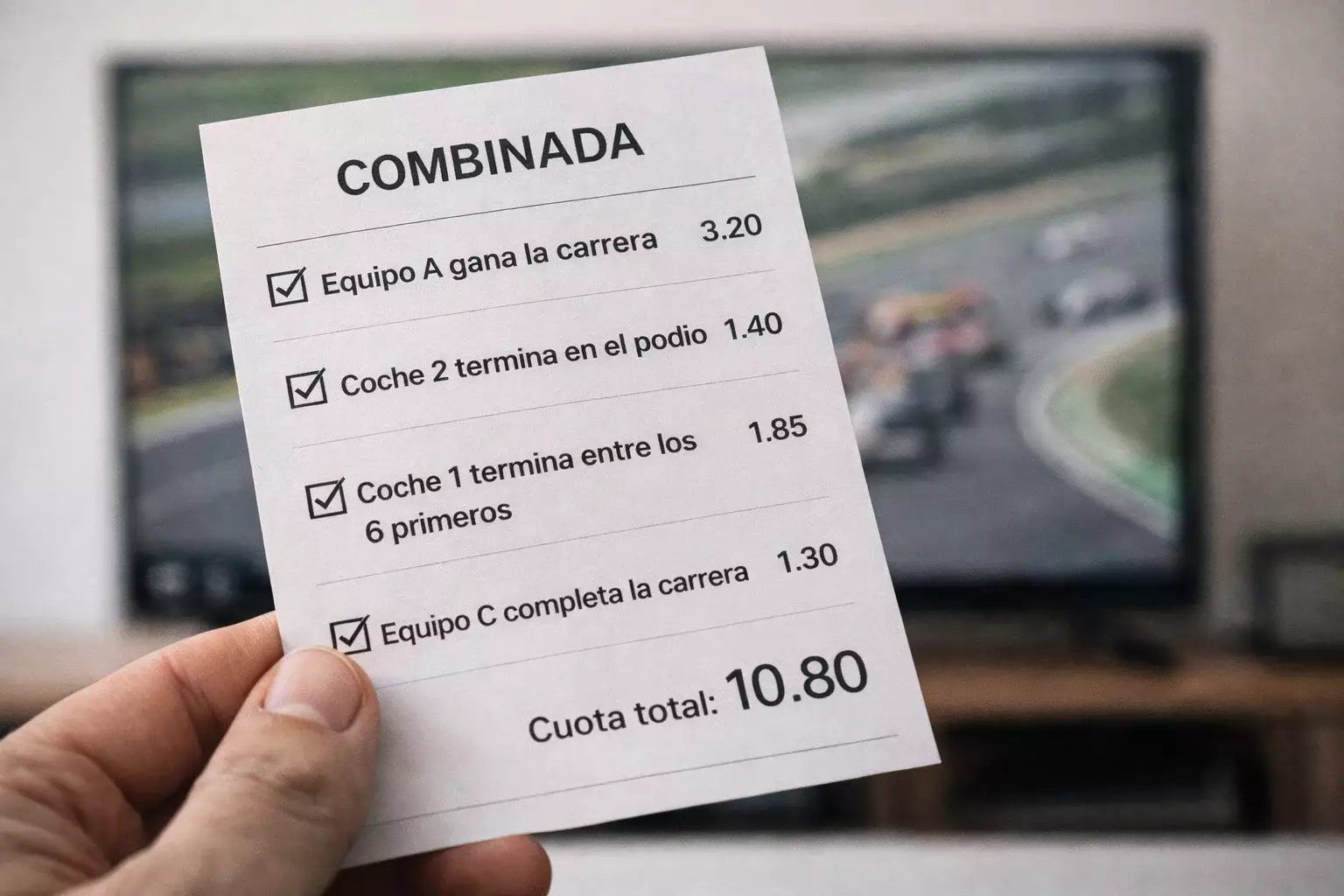 Boleto de apuestas combinadas con varios pilotos de F1 seleccionados