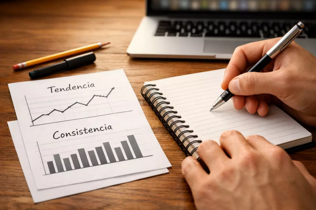 Persona tomando notas junto a documentos con gráficos de rendimiento de Fórmula 1