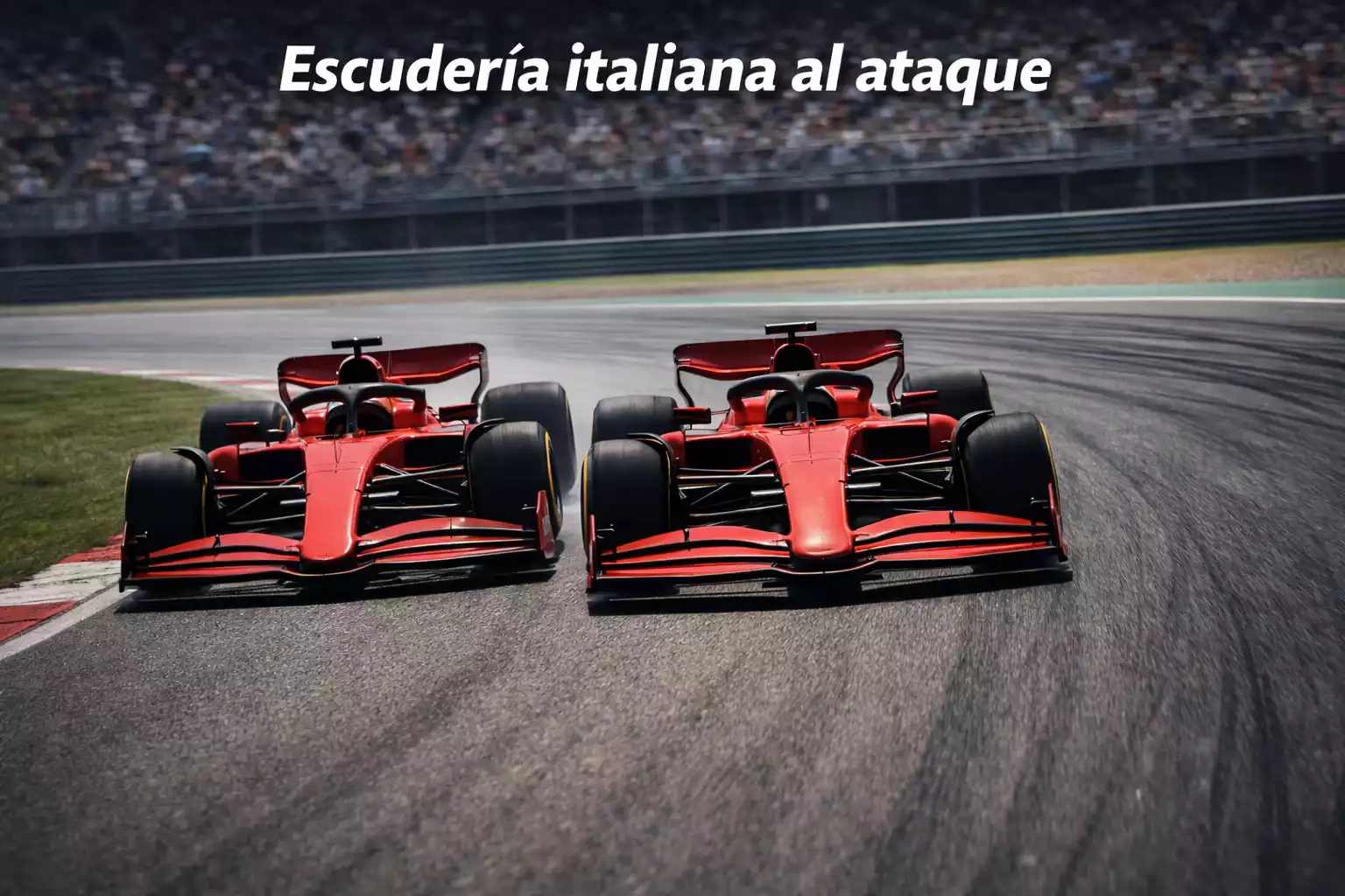 Dos monoplazas rojos de Fórmula 1 de Ferrari circulando en paralelo